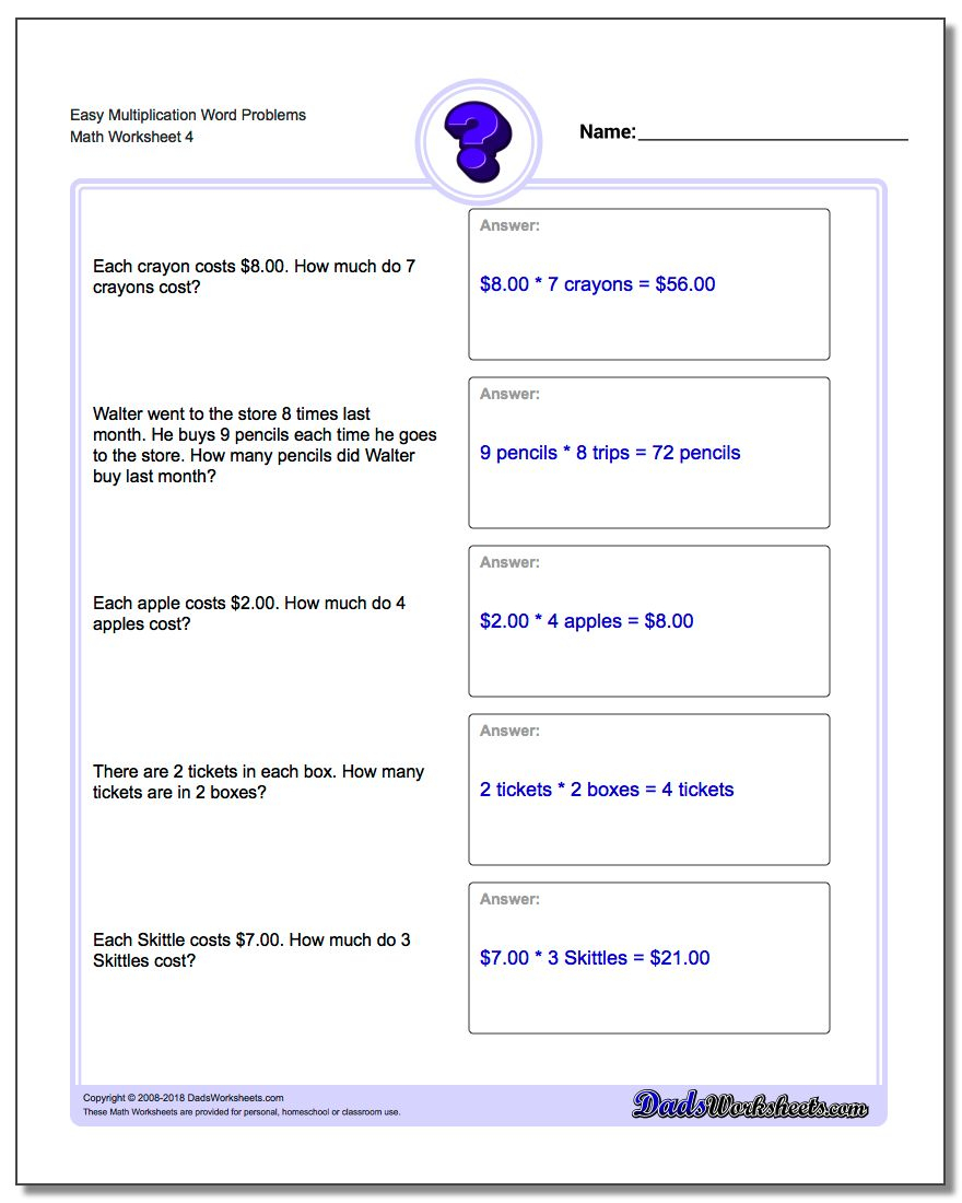 Multiplication Word Problems for Multiplication Worksheets 3's And 4's