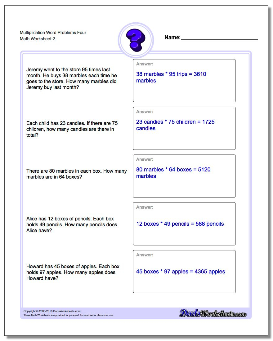 Multiplication Word Problems for Multiplication Worksheets Year 4 Pdf