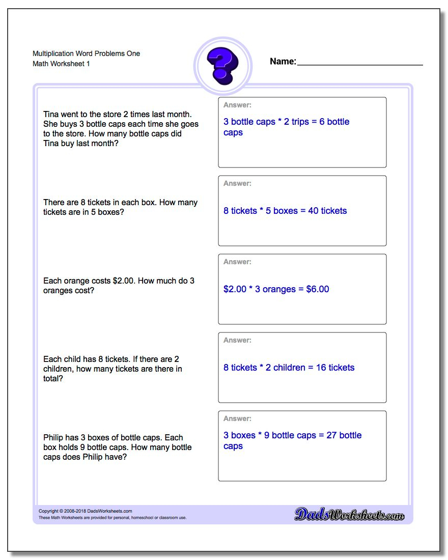 Multiplication Word Problems in Printable Easy Multiplication Worksheets