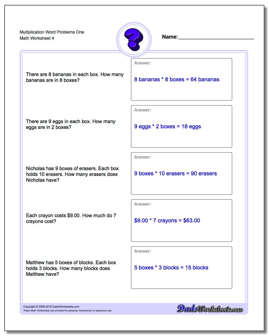 Multiplication Word Problems intended for Worksheets On Multiplication Word Problems For Grade 4