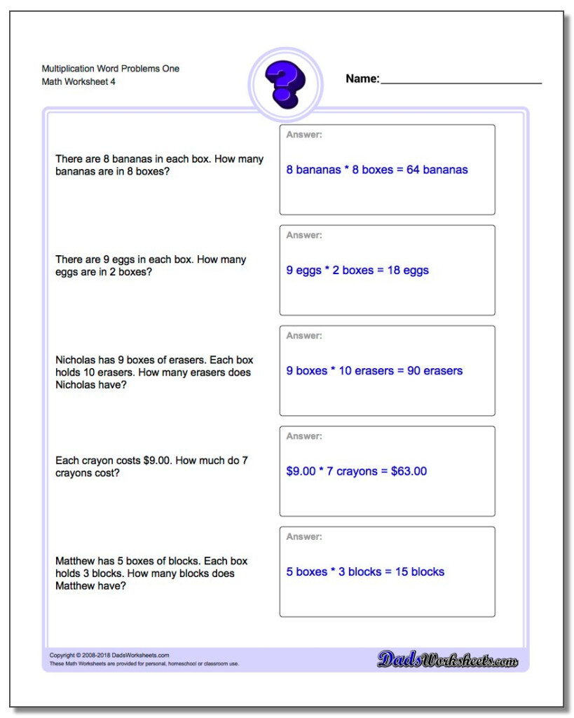 Multiplication Word Problems with regard to Worksheets On Multiplication For Grade 2