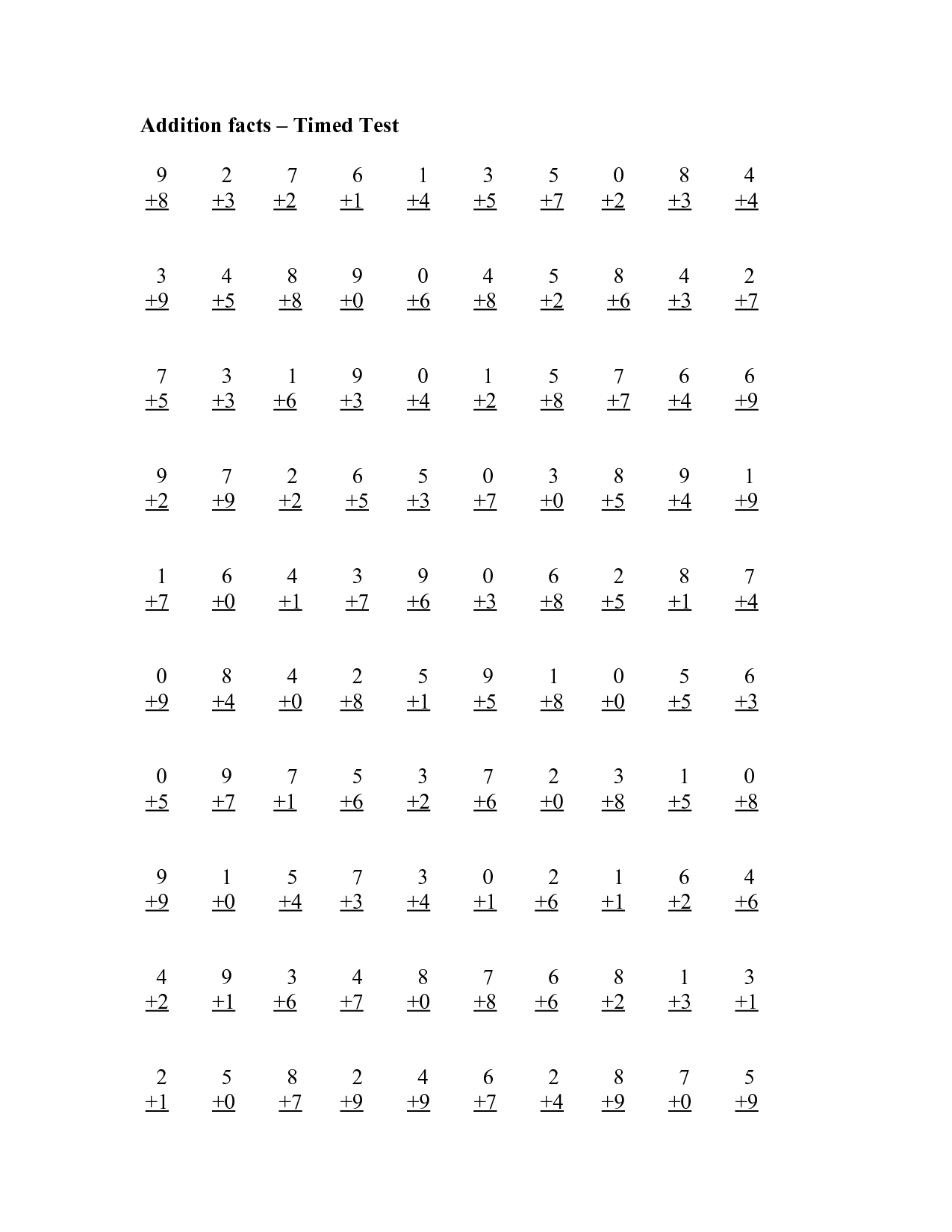 the 100 vertical questions multiplication facts 1 9 by 1 10 printable