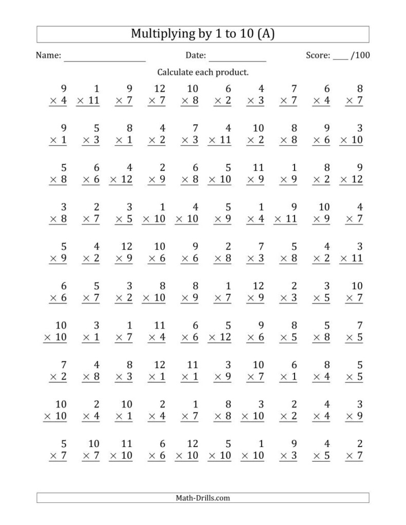 Multiplication Worksheets 1 12 &amp; Times Tables Worksheets 3Rd intended for Printable Multiplication Quiz 0-10