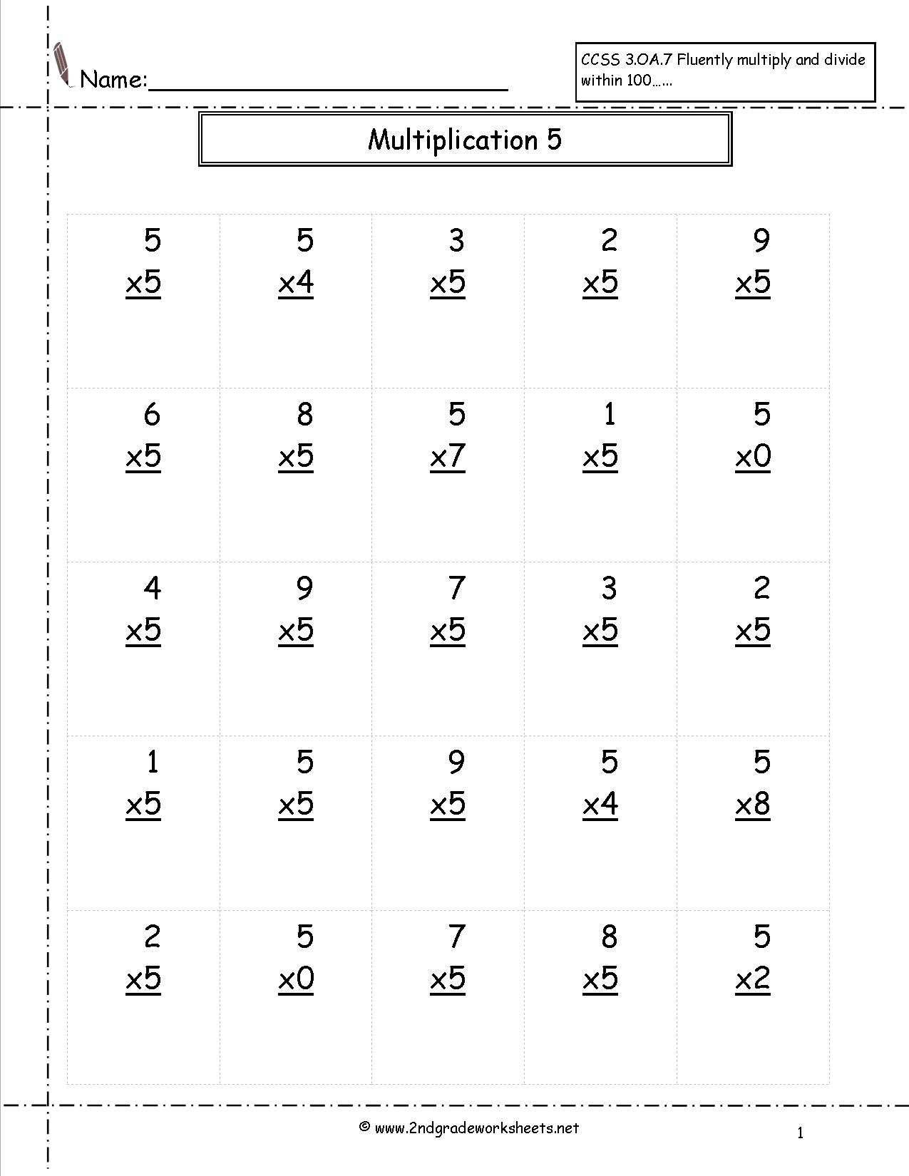 Multiplication Worksheets And Printouts in Multiplication Worksheets Number 5