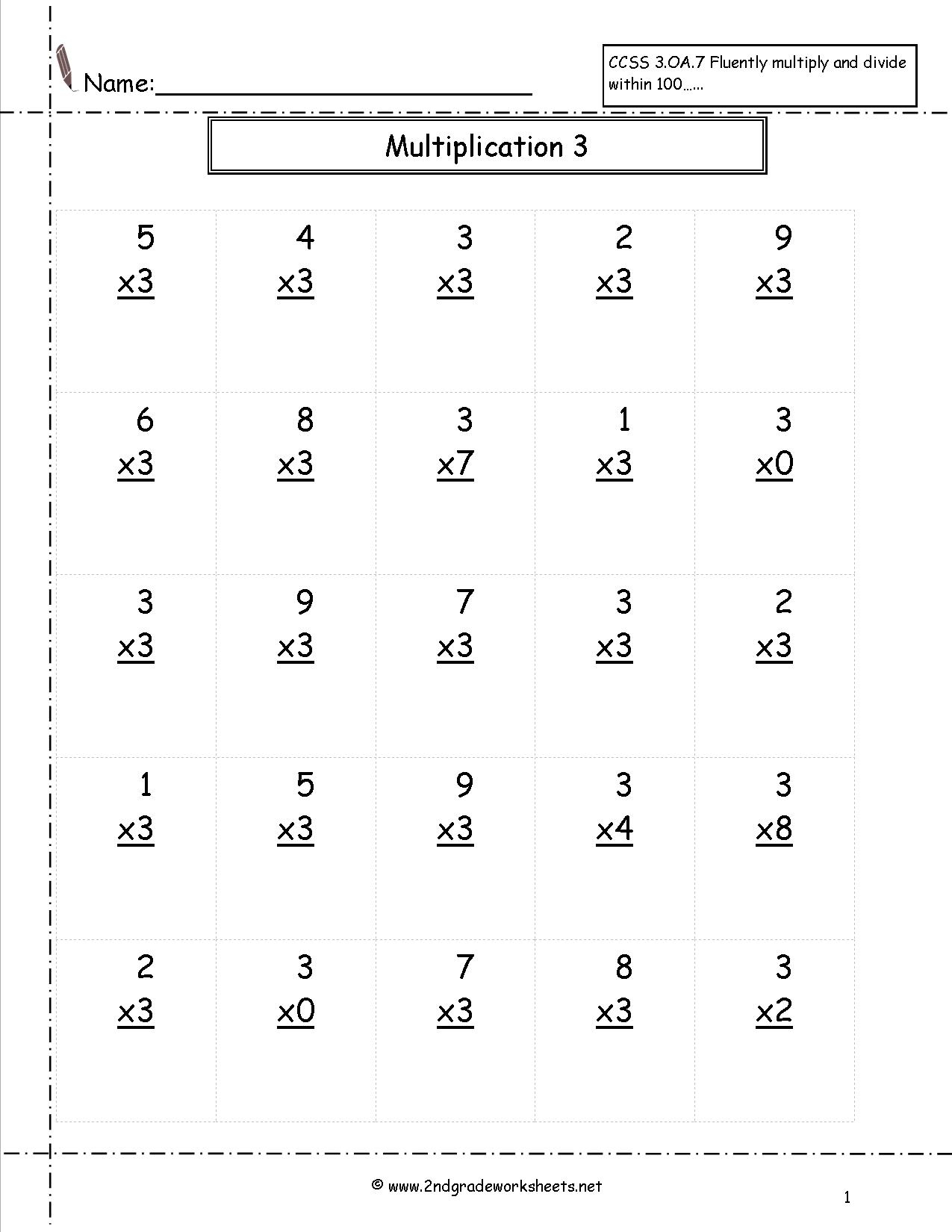 Multiplication Worksheets And Printouts throughout Multiplication Worksheets Number 3