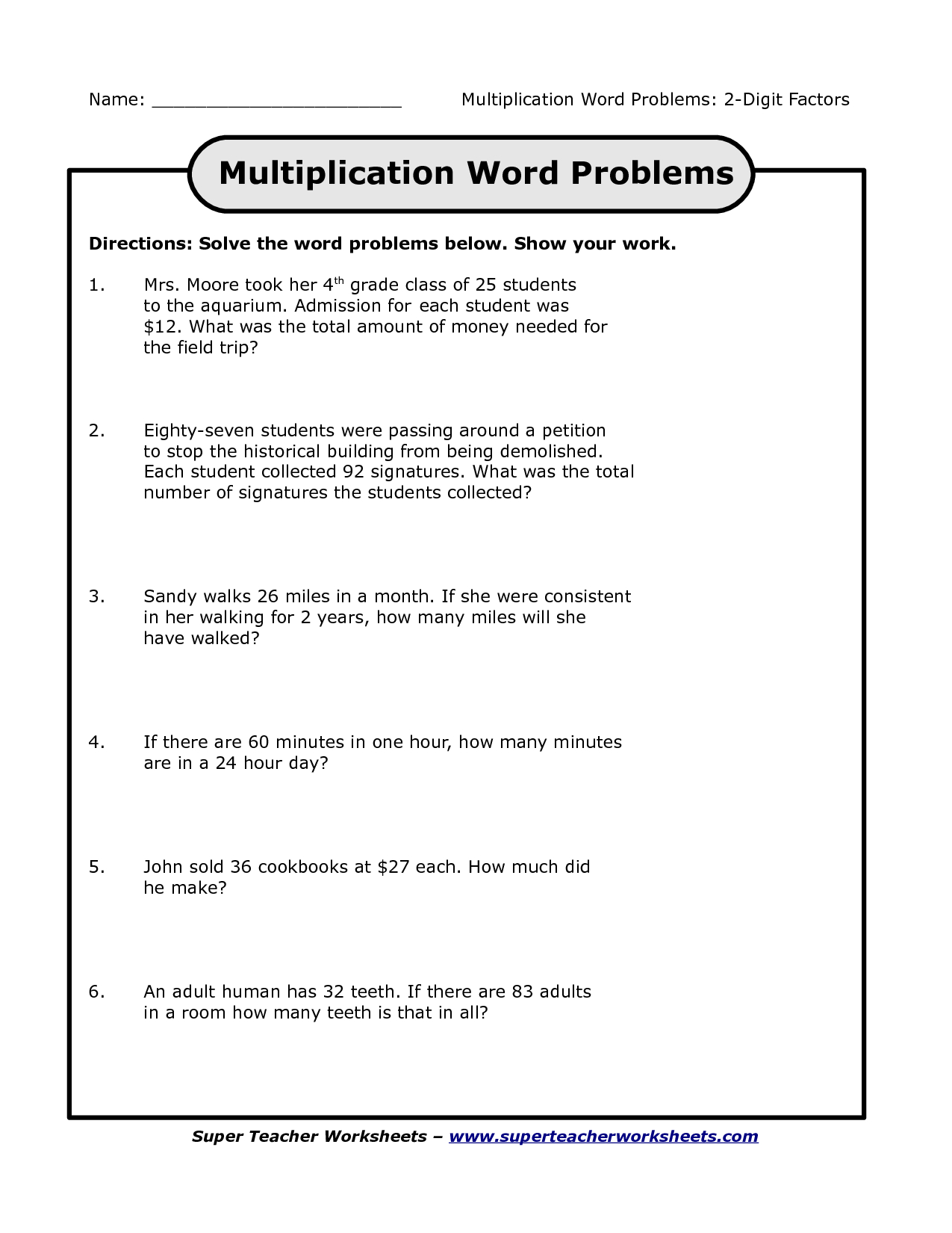 Multiplication Worksheets For 3Rd Grade Story Problems for Printable Multiplication Word Problems 3Rd Grade