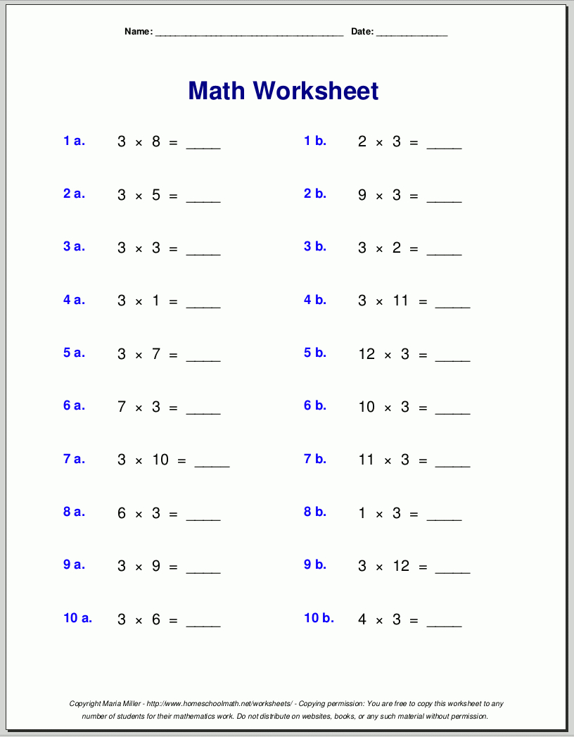 Multiplication Worksheets For Grade 3 | Free Math Worksheets inside Free Printable Multiplication Worksheets 7Th Grade