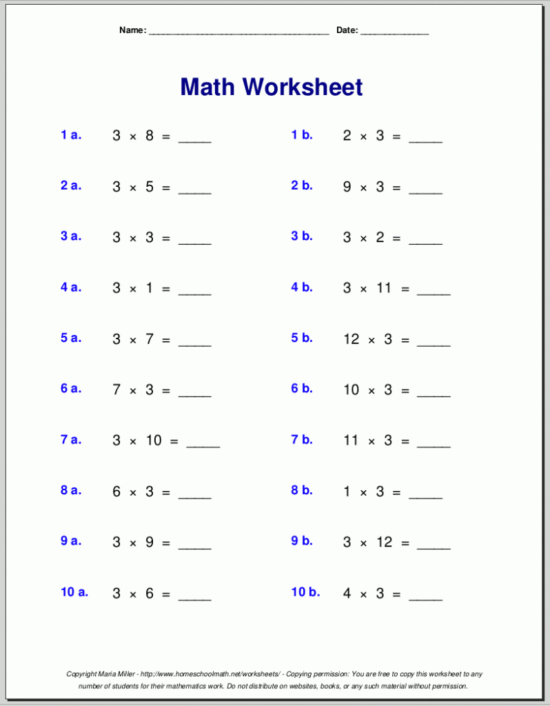 Multiplication Worksheets For Grade 3 Intended For Multiplication Worksheets 7 Tables