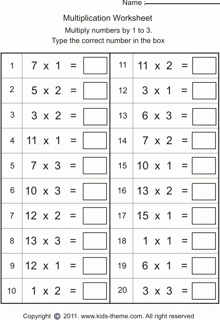 Multiplication Worksheet Year 3