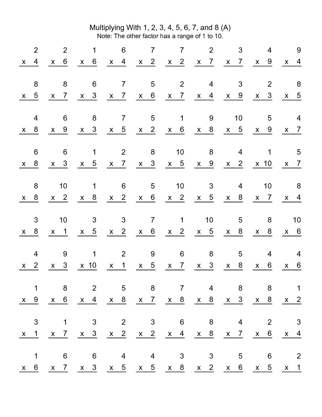 Multiplication Worksheets 8S | PrintableMultiplication.com