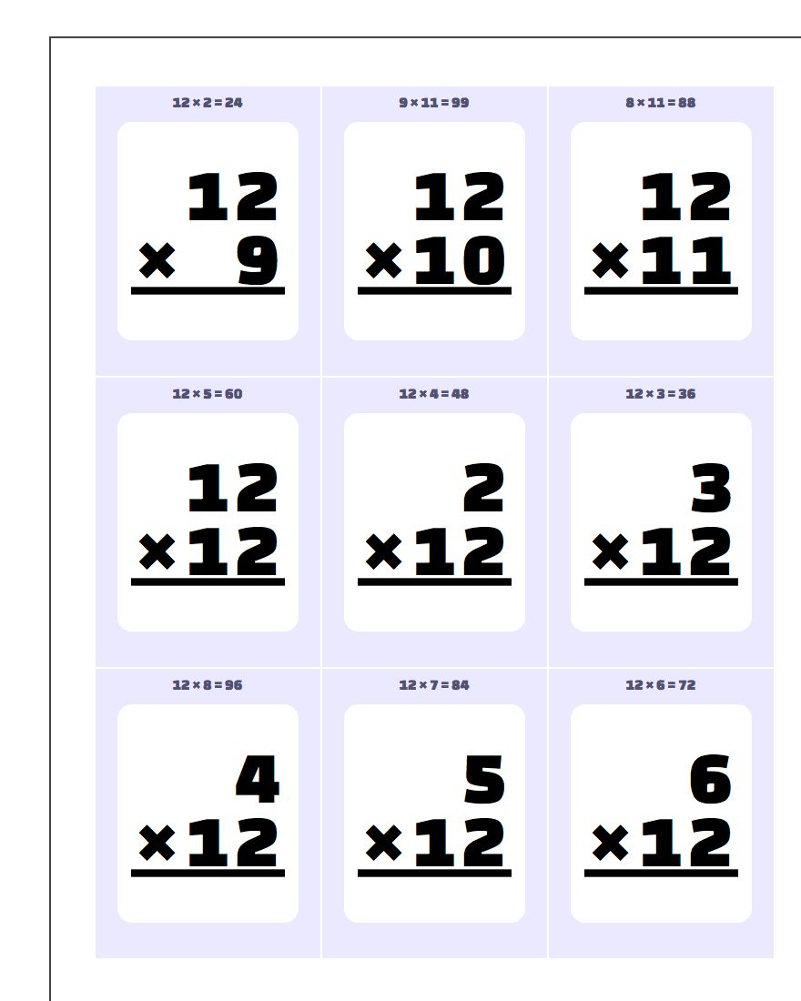 Multiplication10, 11, 12 Flash Cards inside Multiplication Worksheets X10