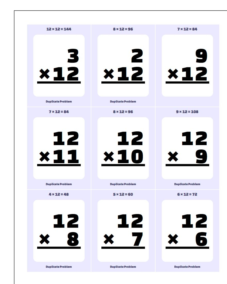 Multiplication10, 11, 12 Flash Cards intended for Multiplication Worksheets X11