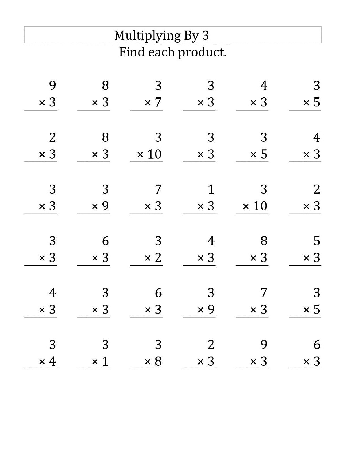 Writing Multiplication Facts Worksheets