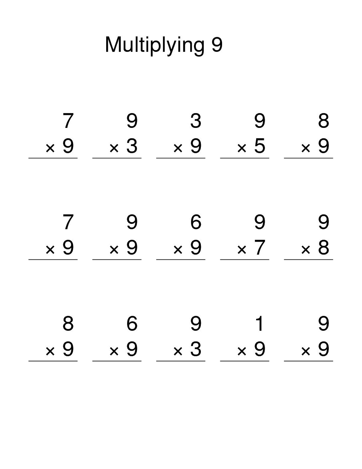 Multiplication By 9 Worksheets