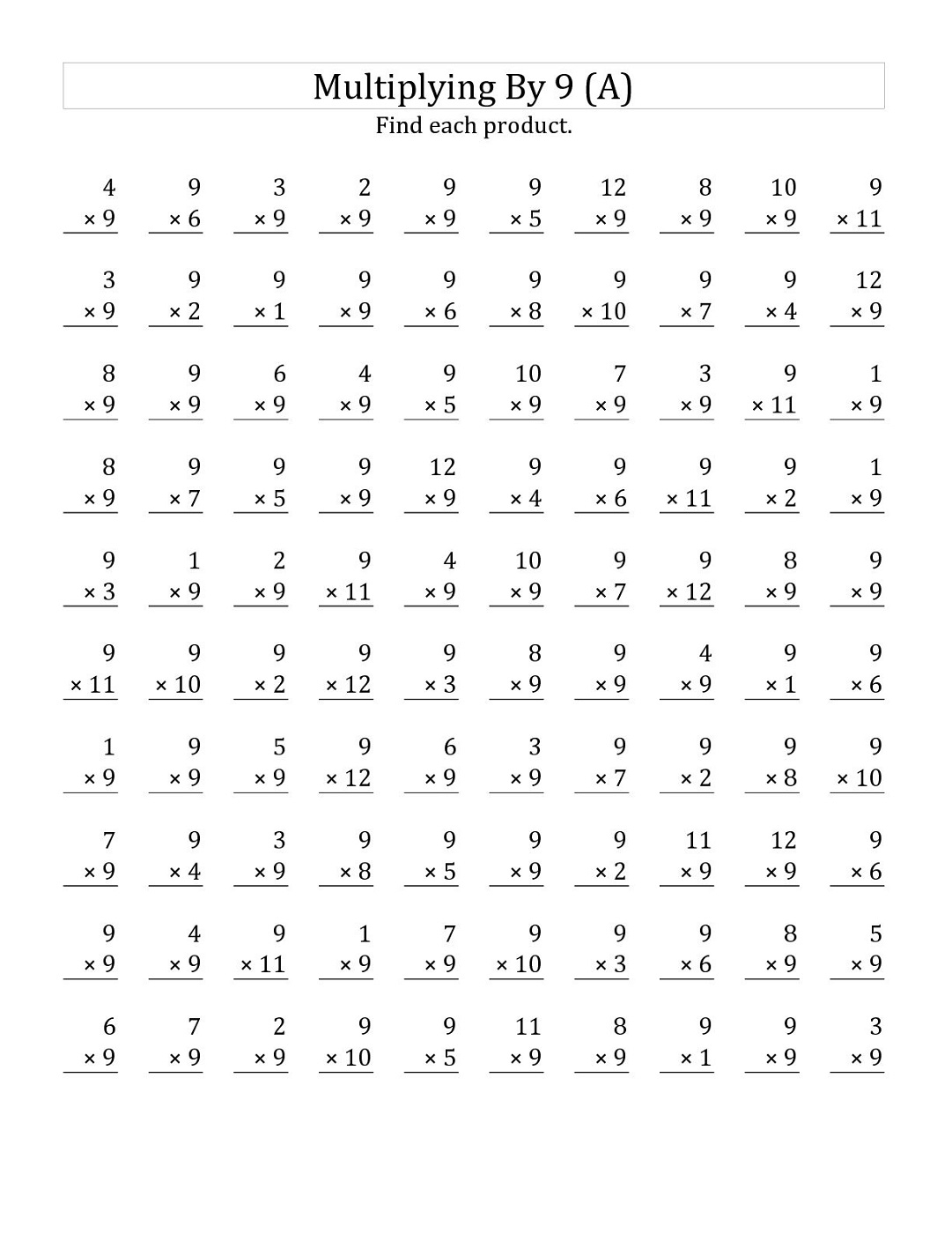 Multiply9 Worksheets | Printable Shelter throughout Free Printable 9 Multiplication Worksheets