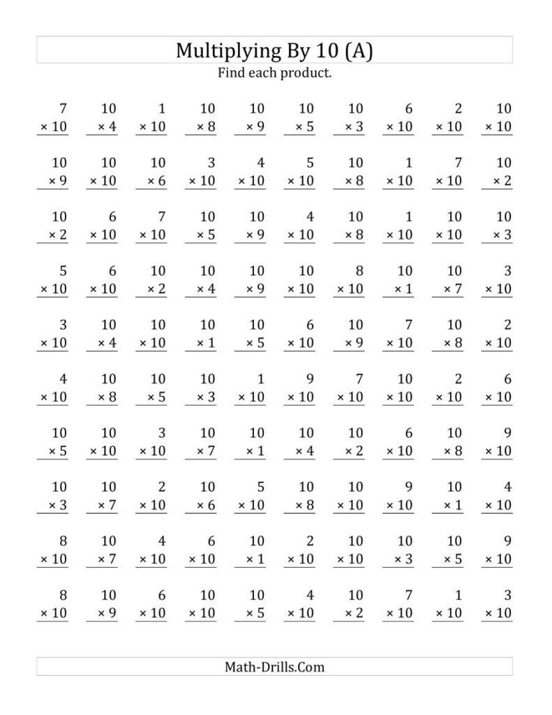 Multiplying (1 To 10)10 (A) With Regard To Multiplication Worksheets X10 Multiplying (1 To 10)10 (A) With Regard To Multiplication Worksheets X10