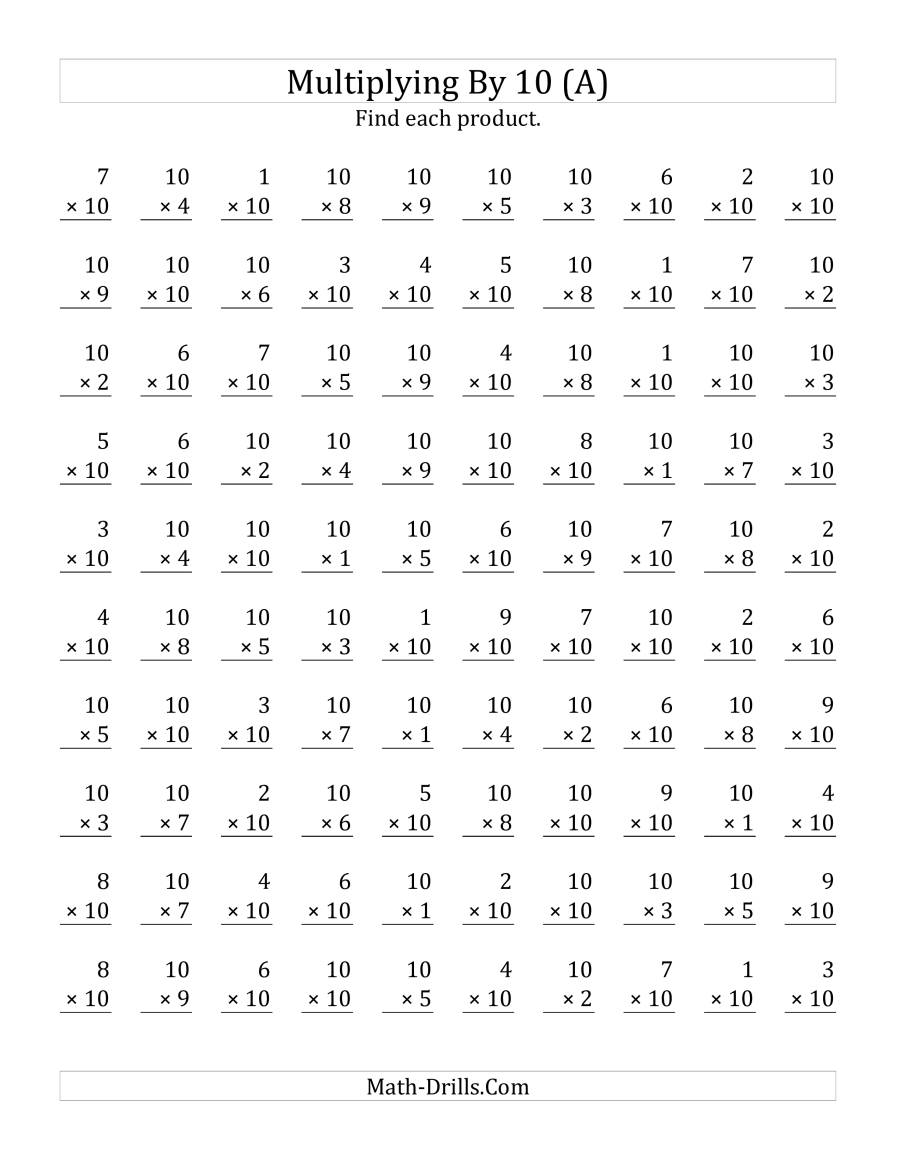 Multiplying (1 To 10)10 (A) with regard to Multiplication Worksheets X10