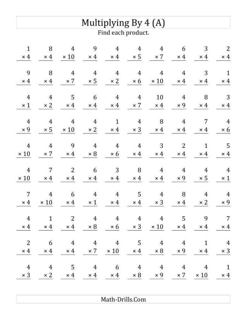 Multiplying (1 To 10)4 (A) Pertaining To Multiplication Worksheets Number 4 Multiplying (1 To 10)4 (A) Pertaining To Multiplication Worksheets Number 4