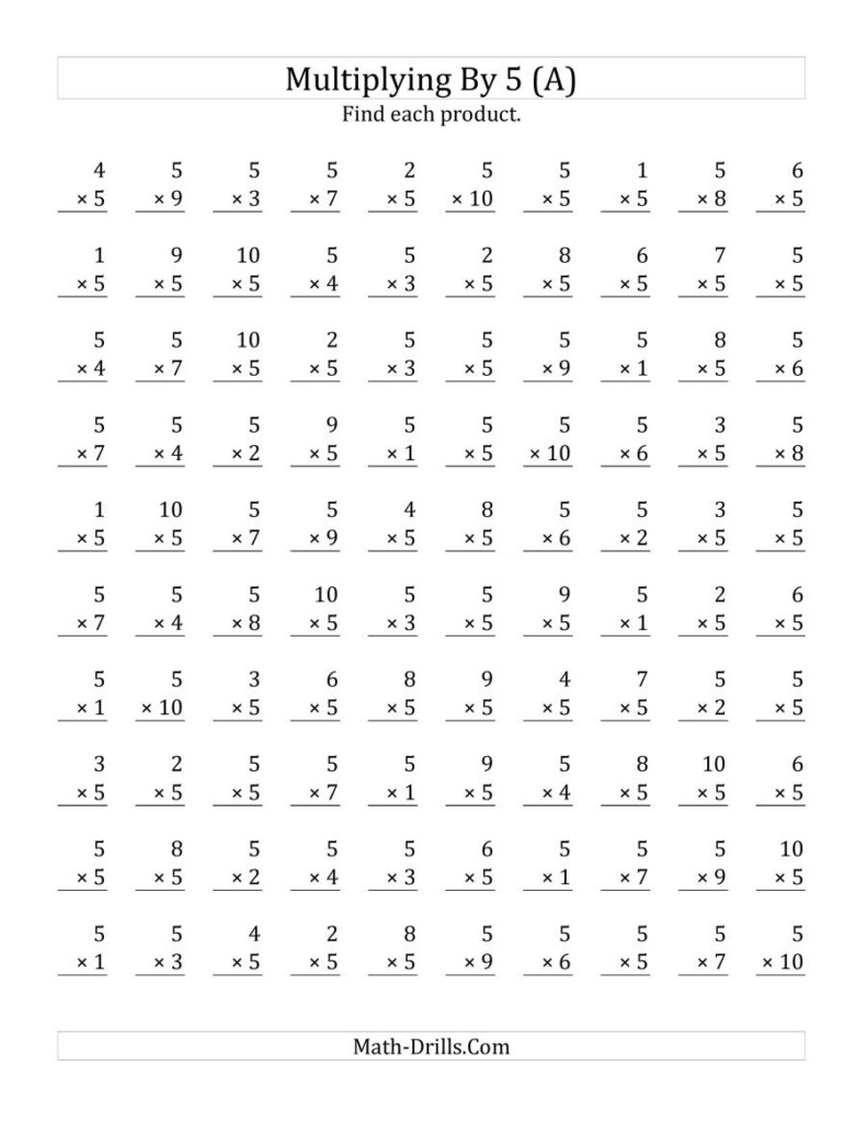 Multiplying (1 To 10)5 (A) In Multiplication Worksheets 5S