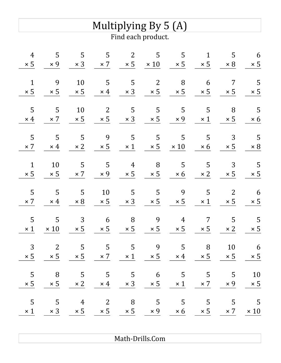 Multiplying (1 To 10)5 (A) in Multiplication Worksheets 5S