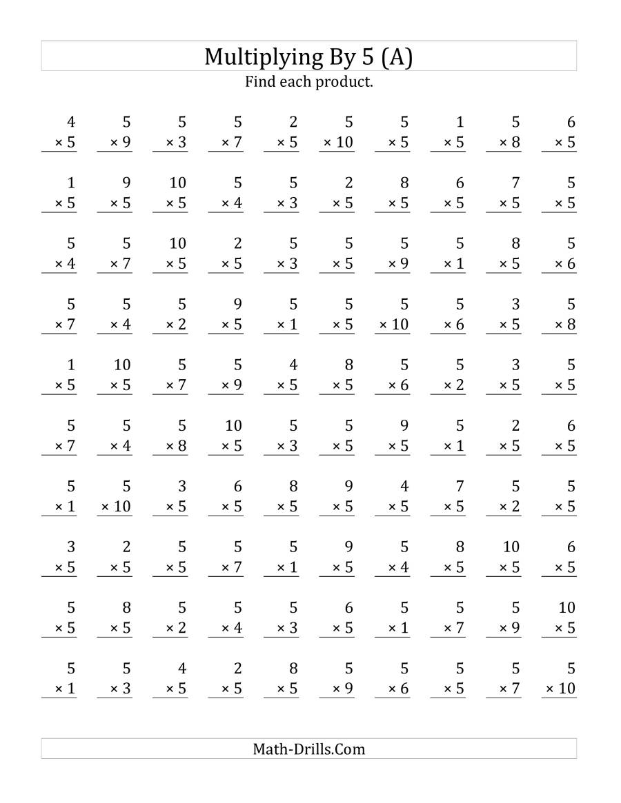 Multiplying (1 To 10)5 (A) in Multiplication Worksheets 5S Multiplying (1 To 10)5 (A) in Multiplication Worksheets 5S