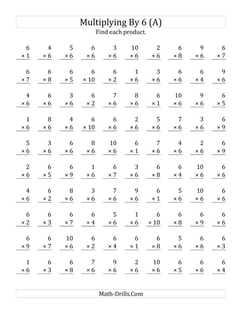 Multiplying (1 To 10)6 (A) With Regard To Multiplication Worksheets Number 6