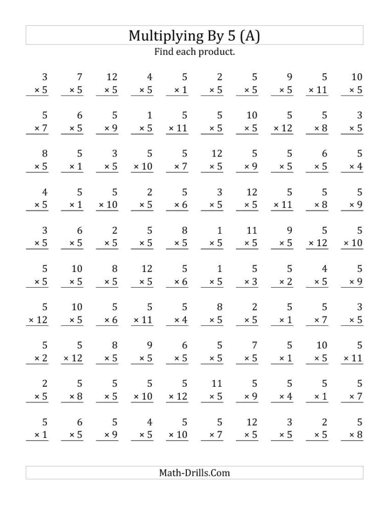 Multiplying 1 To 125 (All) | Multiplication Facts In Multiplication Worksheets Number 5