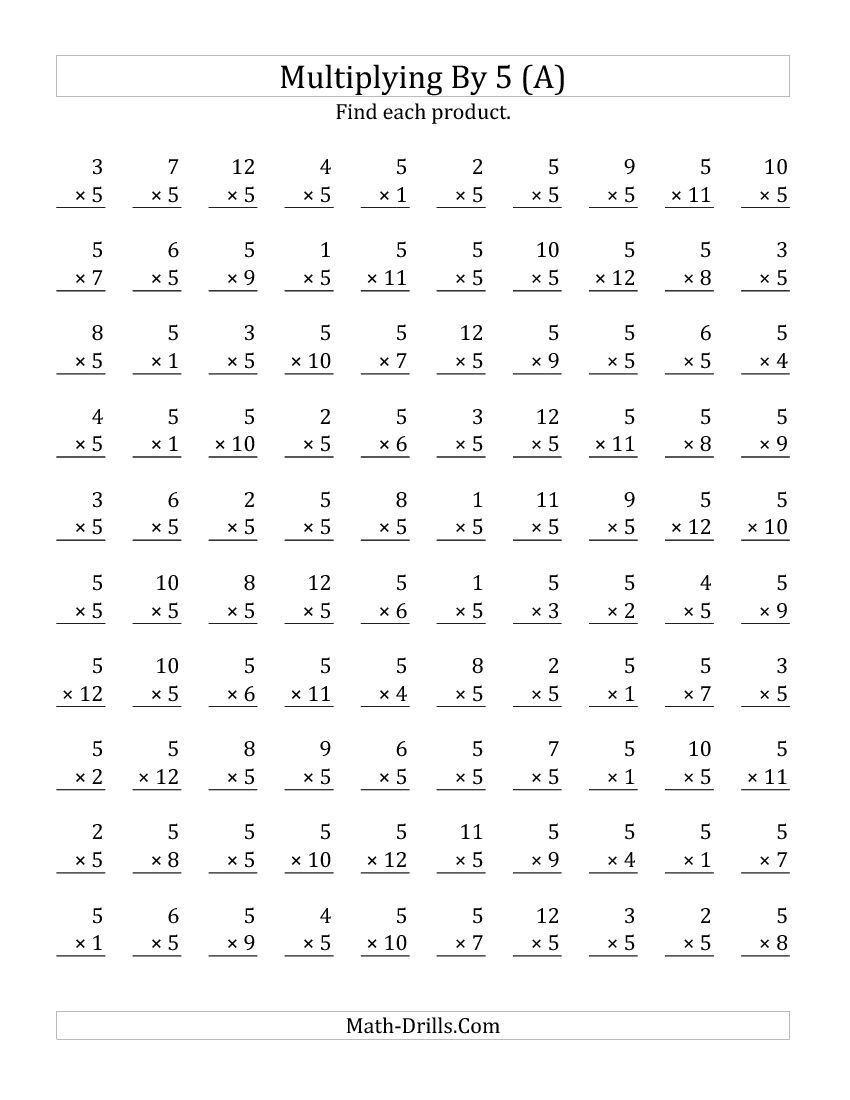 Multiplying 1 To 125 (All) | Multiplication Facts in Multiplication Worksheets Number 5