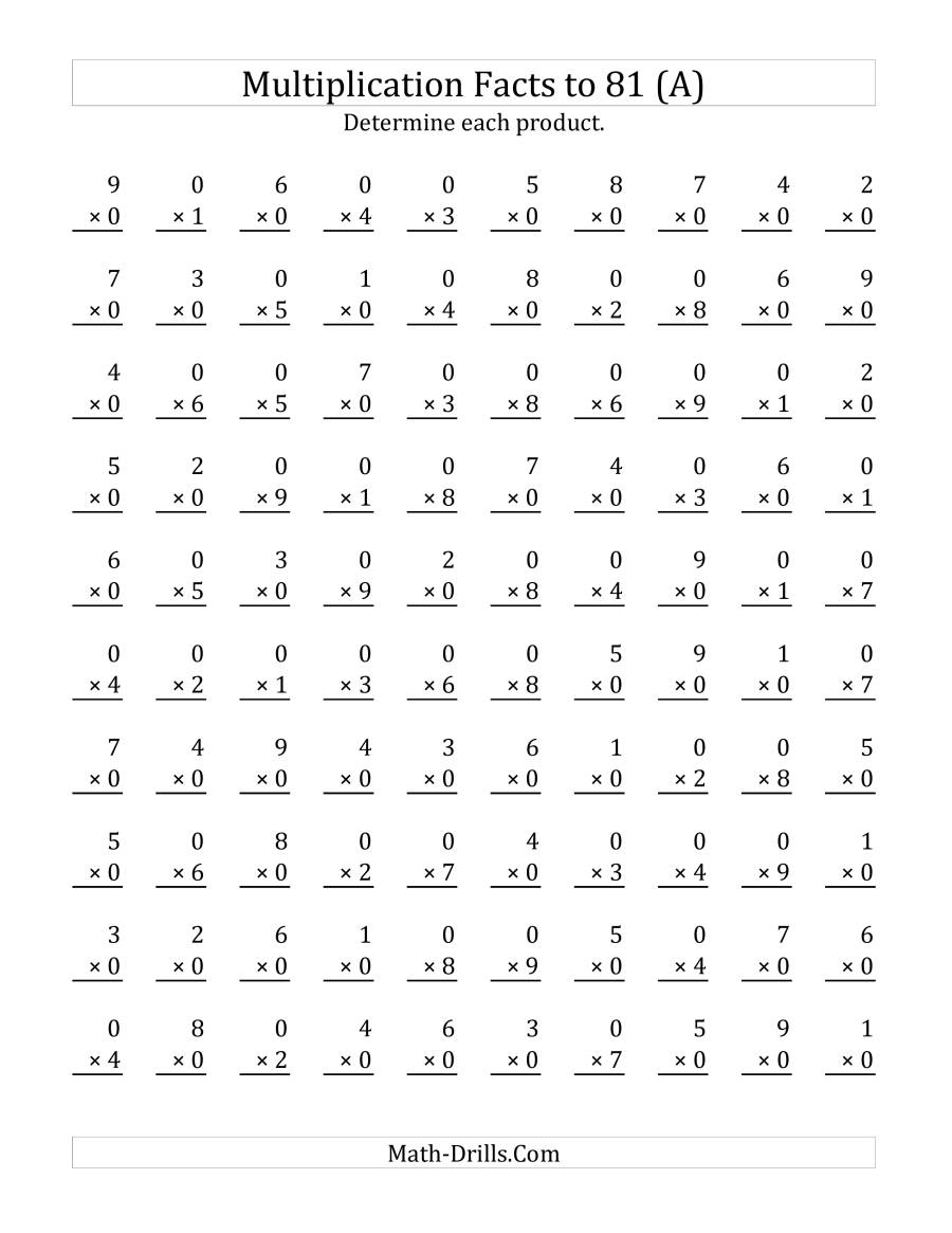 Multiplying (1 To 9)0 (A) inside Printable Multiplication Test 0-9