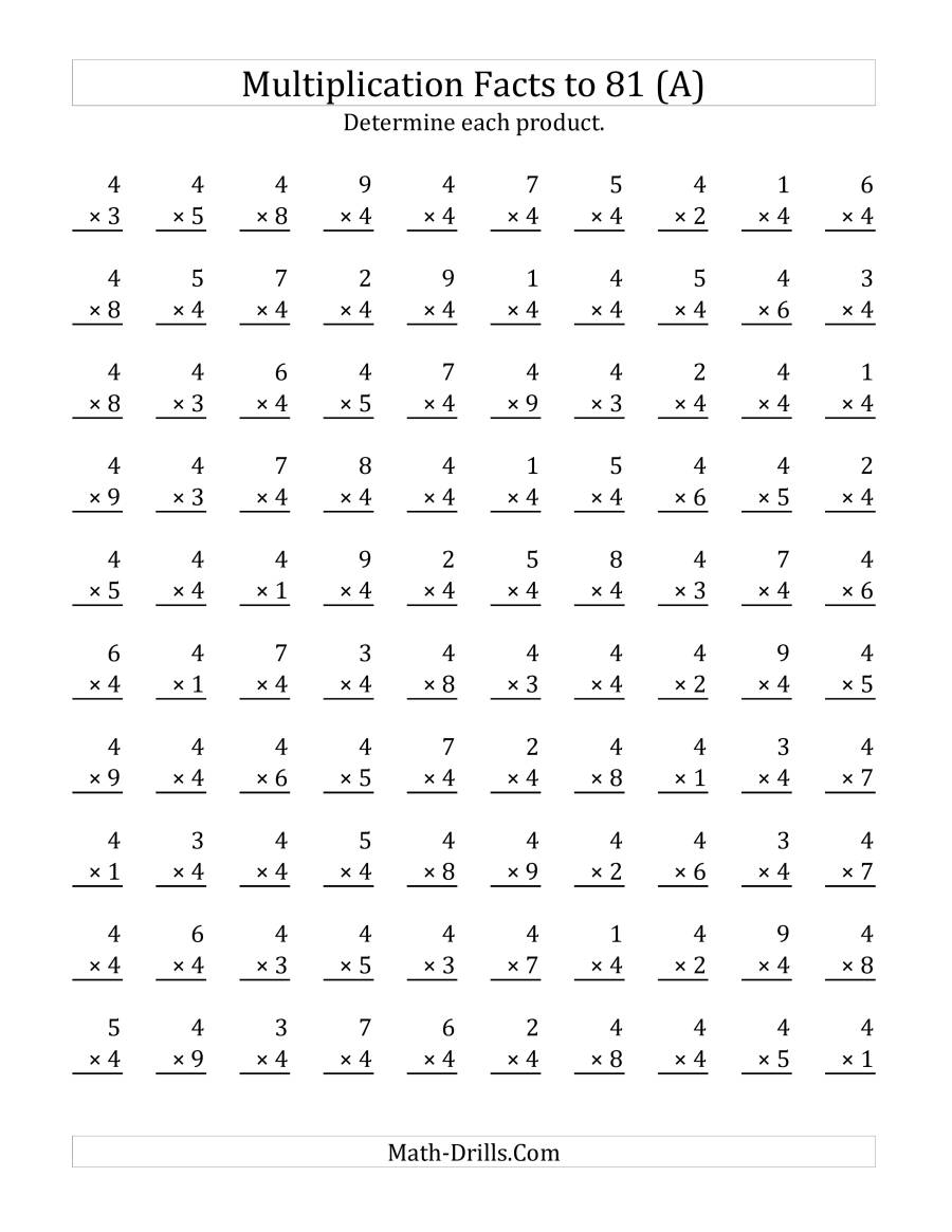 Multiplying (1 To 9)4 (A) regarding Printable Math Drills Multiplication