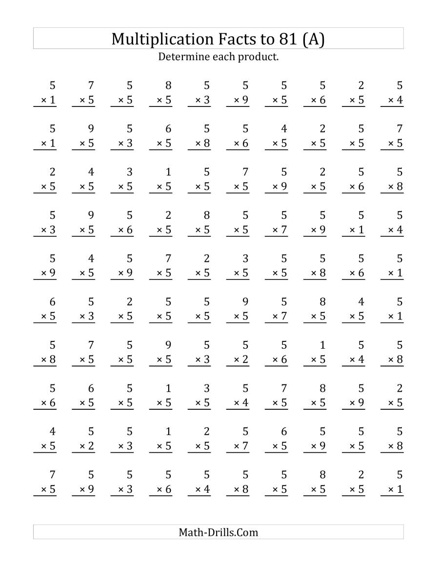 Multiplying (1 To 9)5 (A) for Multiplication Worksheets 5-9