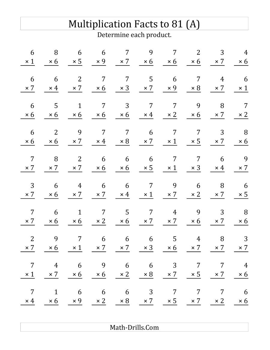 Multiplying (1 To 9)(6 And 7) (A) intended for Multiplication Worksheets Drills