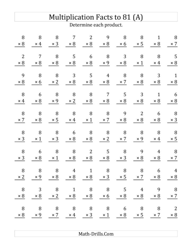 Multiplying (1 To 9)8 (A) Regarding Multiplication Worksheets 8 Facts Multiplying (1 To 9)8 (A) Regarding Multiplication Worksheets 8 Facts
