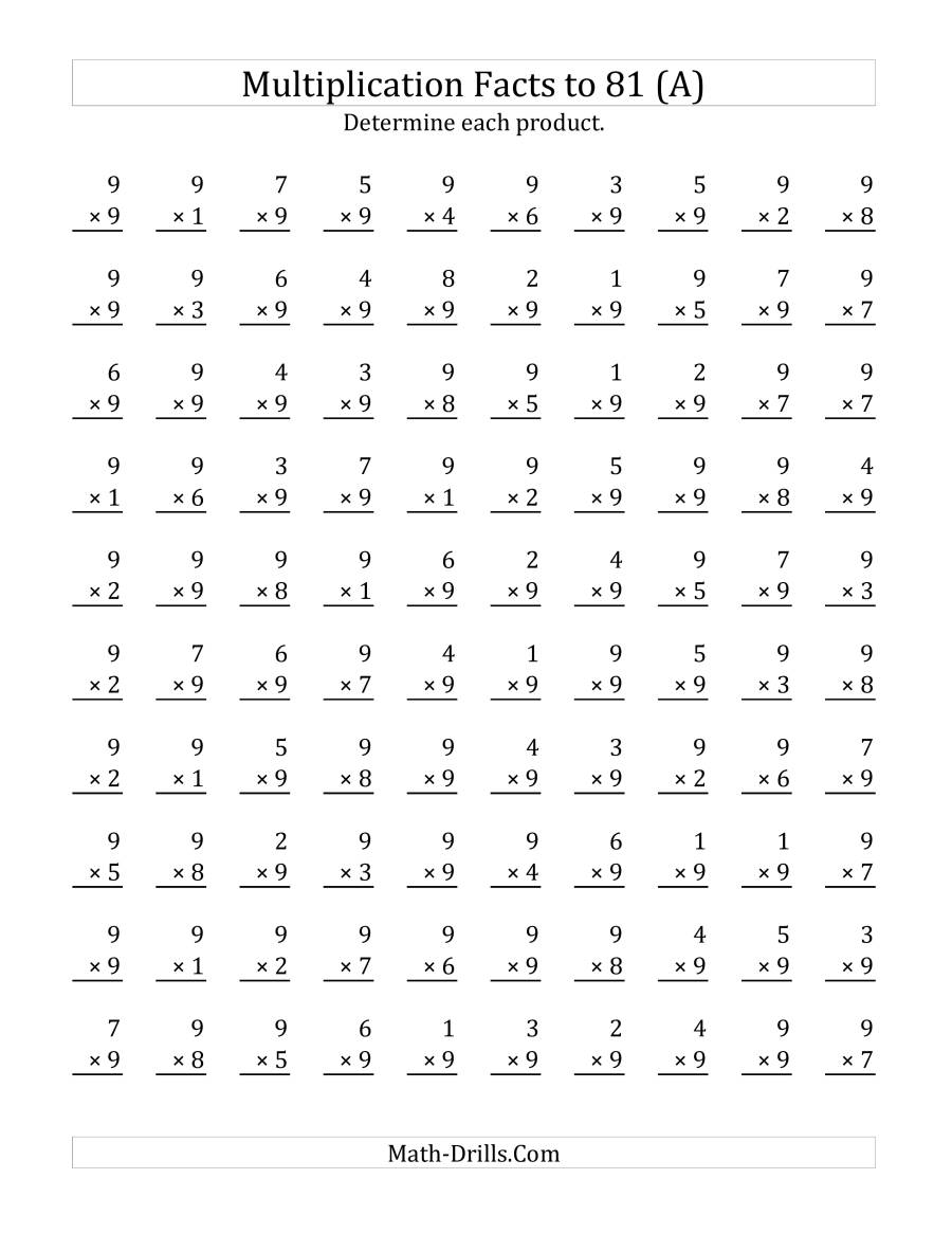 Multiplying (1 To 9)9 (A) for Printable Multiplication 9