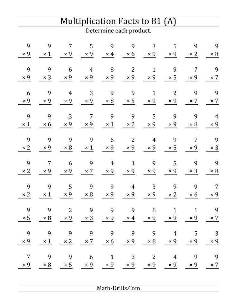 Multiplying (1 To 9)9 (A) Intended For Multiplication Worksheets Year 9 Multiplying (1 To 9)9 (A) Intended For Multiplication Worksheets Year 9