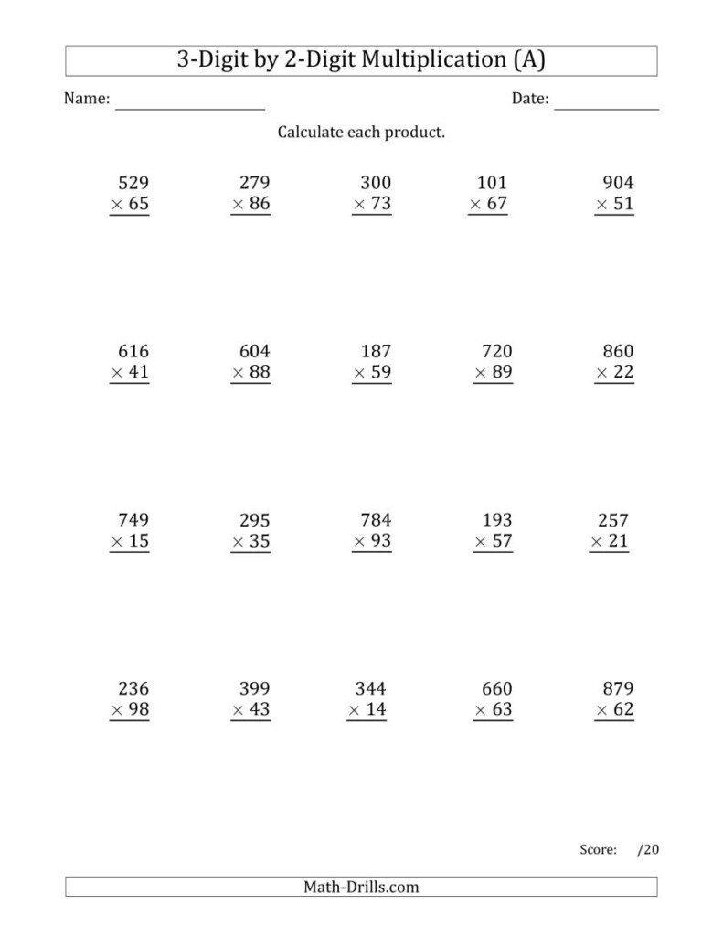 Multiplying 3-Digit2-Digit Numbers (A) regarding Multiplication Worksheets Number Line