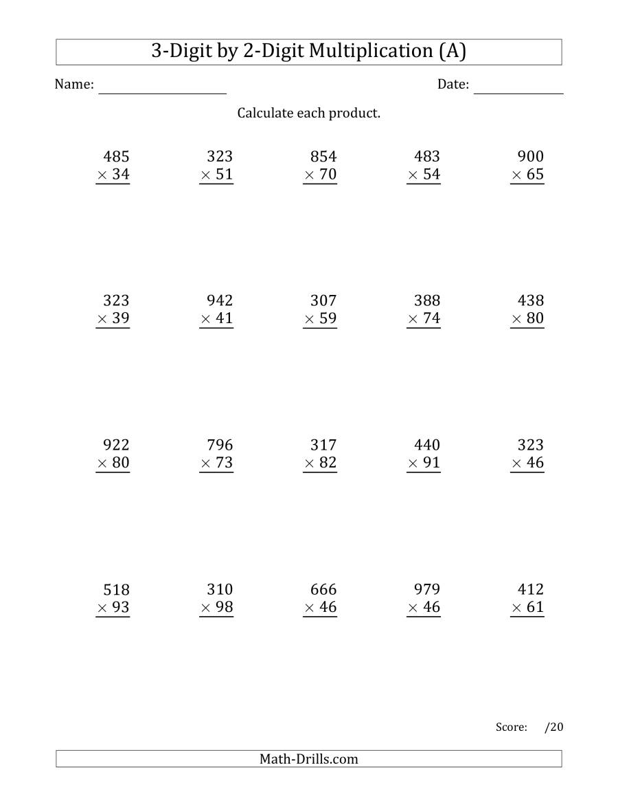 Multiplying 3-Digit2-Digit Numbers With Comma-Separated intended for Printable Multiplication Pdf