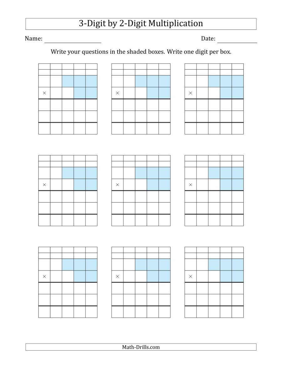 Multiplying 3-Digit2-Digit Numbers With Grid Support with regard to Multiplication Worksheets On Graph Paper