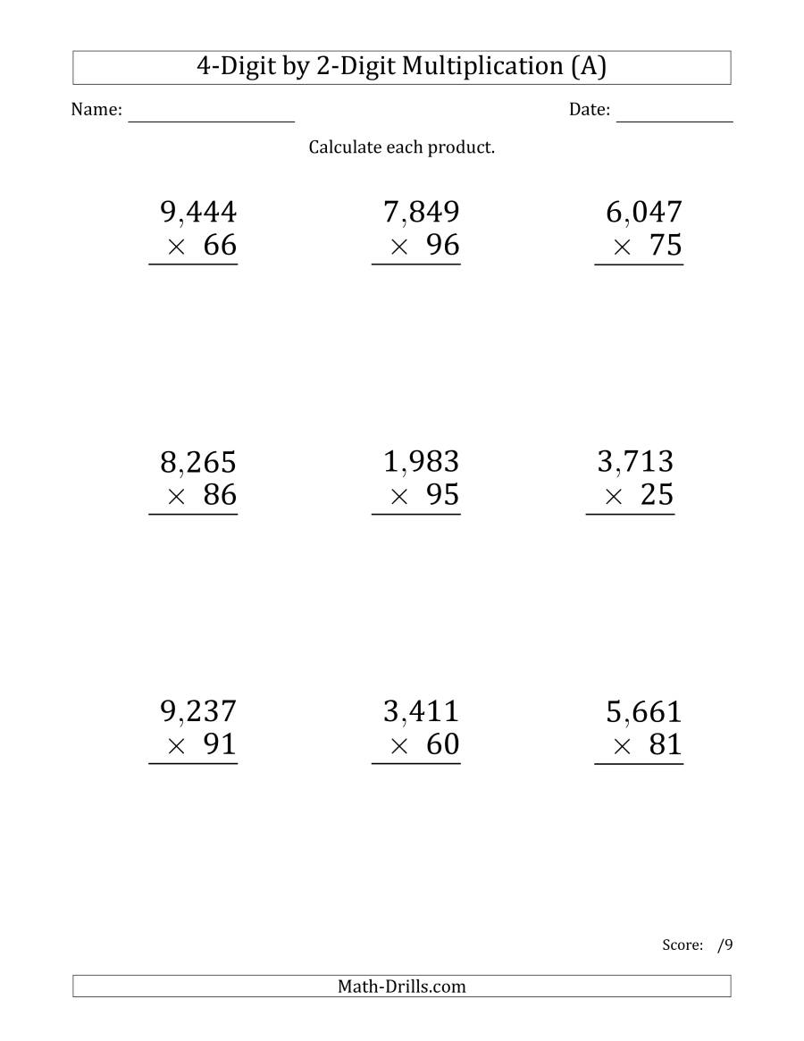 Multiplying 4-Digit2-Digit Numbers (Large Print) With with regard to Multiplication Worksheets 4 Digit By 3 Digit