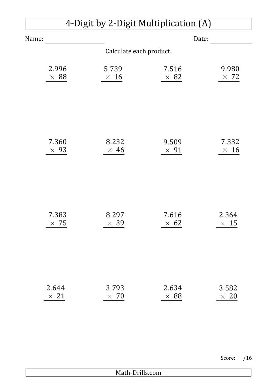 Multiplying 4-Digit2-Digit Numbers With Period-Separated with regard to Multiplication Worksheets 4 Digits By 2