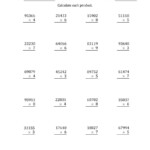 Multiplying 5-Digit1-Digit Numbers (A) with Multiplication Worksheets Numbers 1-5