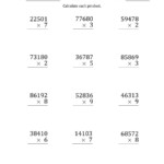 Multiplying 5-Digit1-Digit Numbers (Large Print) (A) regarding Worksheets Long Multiplication