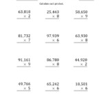 Multiplying 5 Digit1 Digit Numbers (Large Print) With With Multiplication Worksheets 5 Digits