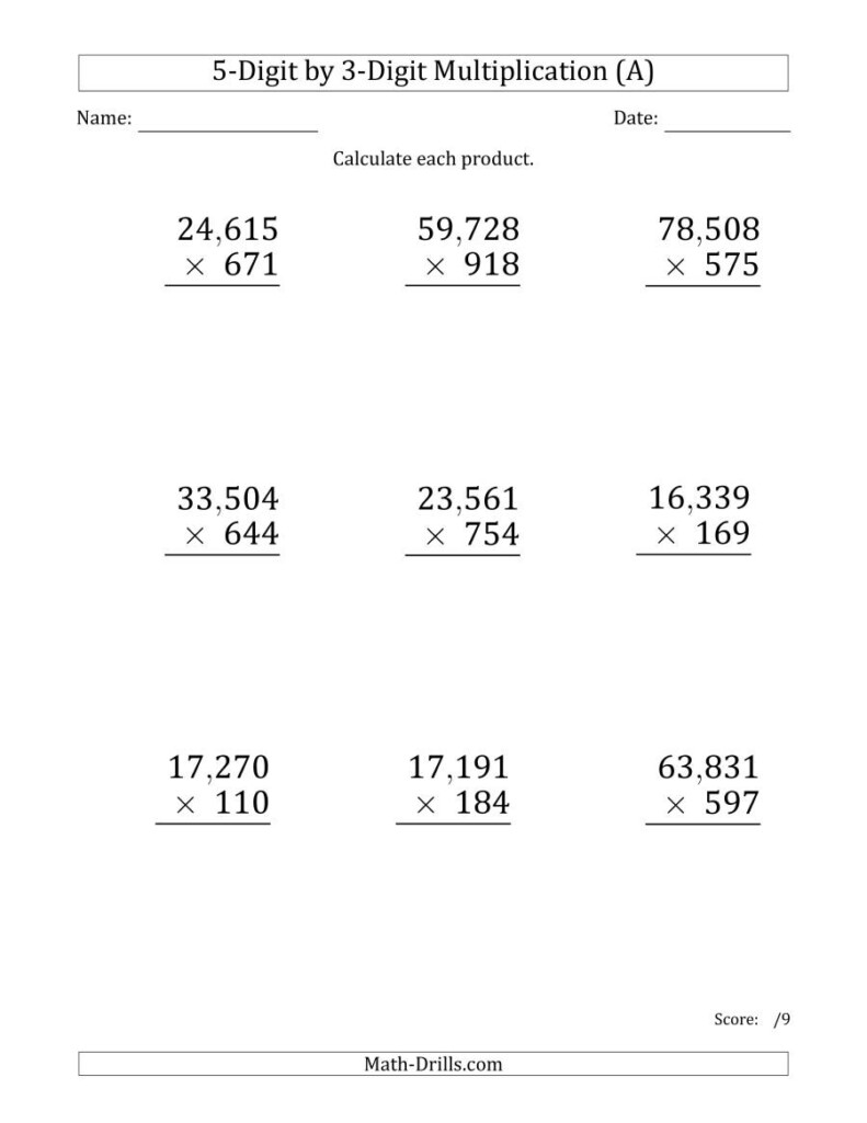 Multiplying 5 Digit3 Digit Numbers (Large Print) With Within Multiplication Worksheets 3 Digit Multiplying 5 Digit3 Digit Numbers (Large Print) With Within Multiplication Worksheets 3 Digit