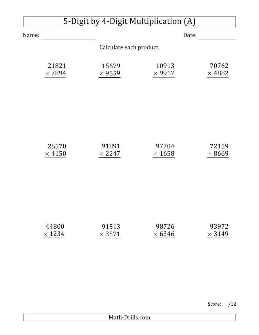 Multiplying 5-Digit4-Digit Numbers (A) with regard to Printable Grade 4 Multiplication Worksheets
