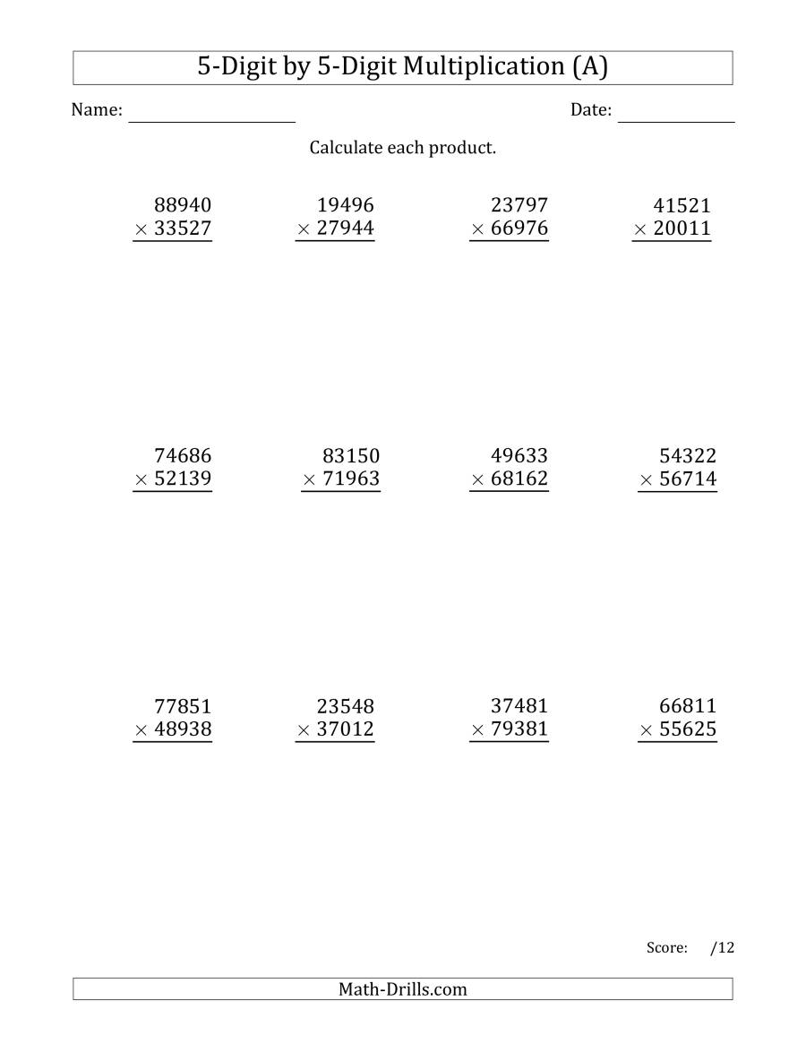 Multiplying 5-Digit5-Digit Numbers (A) within Worksheets Long Multiplication Multiplying 5-Digit5-Digit Numbers (A) within Worksheets Long Multiplication