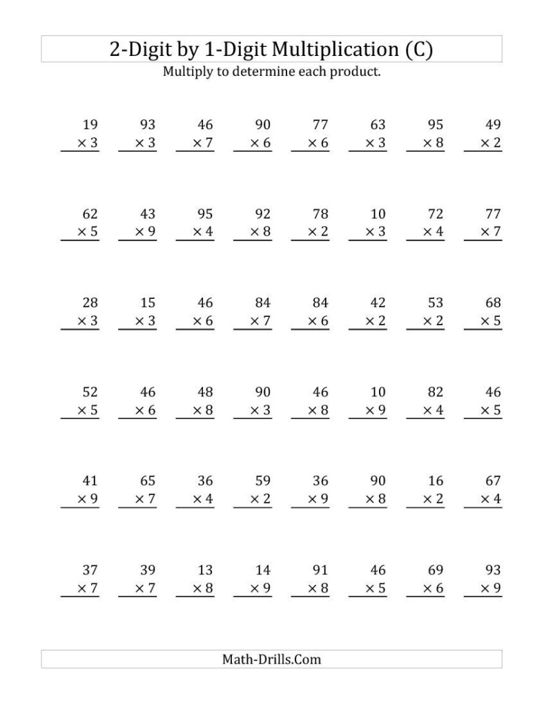Multiplying A 2 Digit Numbera 1 Digit Number (C Regarding Worksheets Multiplication 2 Digit By 1 Digit