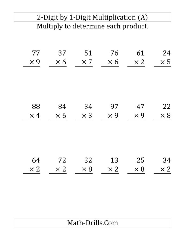 Multiplying A 2 Digit Numbera 1 Digit Number (Large For Worksheets Multiplication 2 Digit By 1 Digit