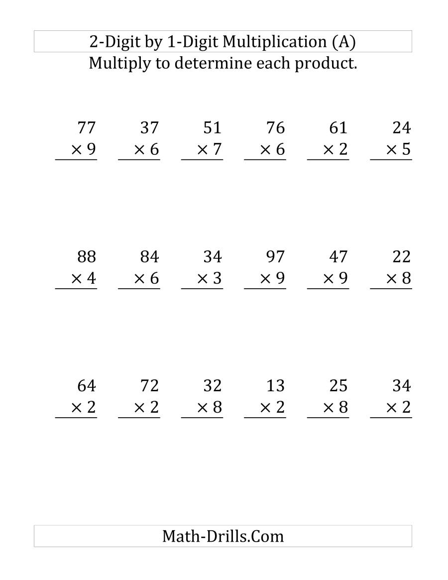 Multiplying A 2-Digit Numbera 1-Digit Number (Large for Worksheets Multiplication 2 Digit By 1 Digit