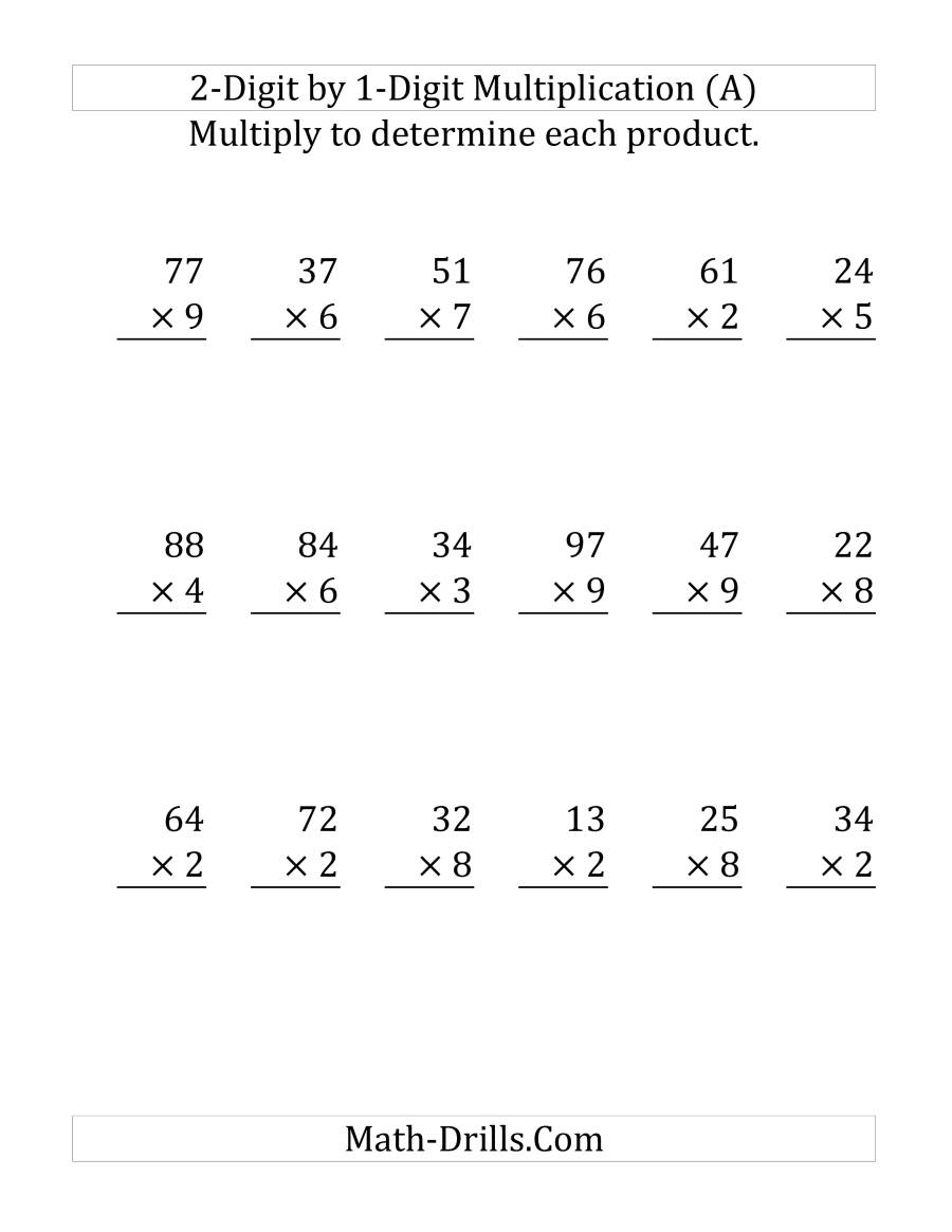 Multiplying A 2-Digit Numbera 1-Digit Number (Large inside 2 Multiplication Worksheets